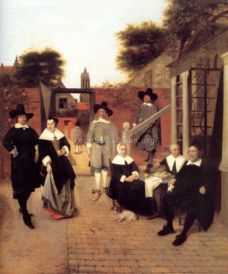 Portrait of a Family in a Courtyard in Delft - 皮特尔·德·胡格
